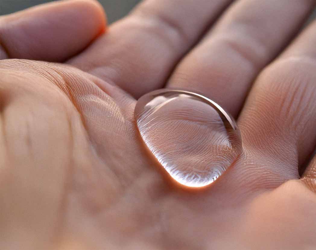 Wasser tropfen auf Hand